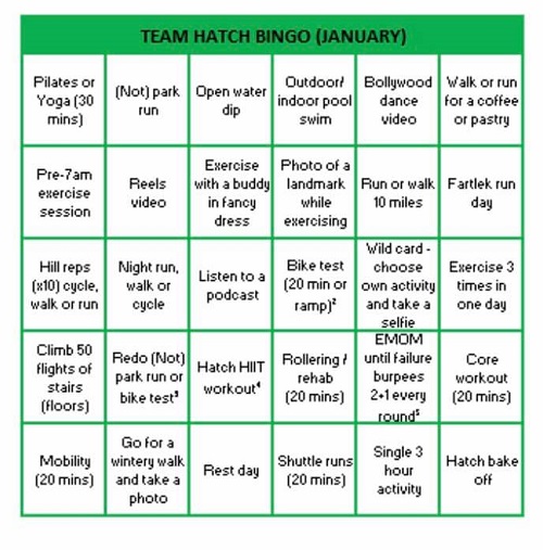 Team Hatch bingo card Jan 2021