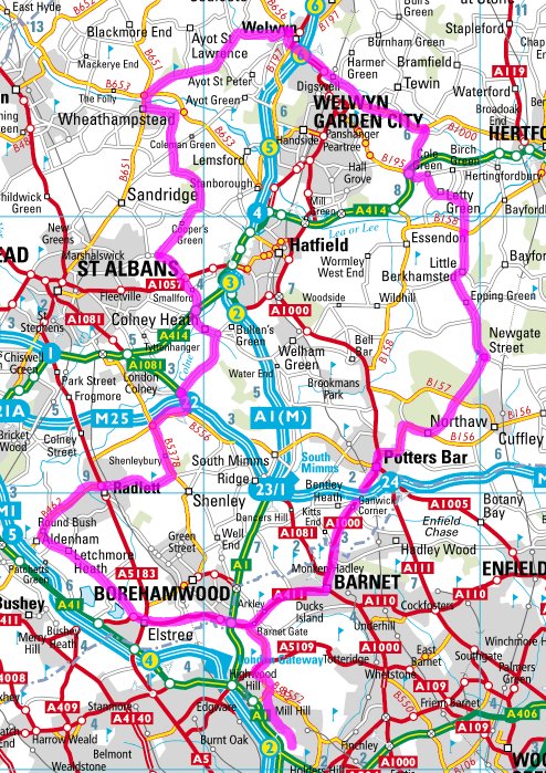 Hertfordshire 85k cycle route map