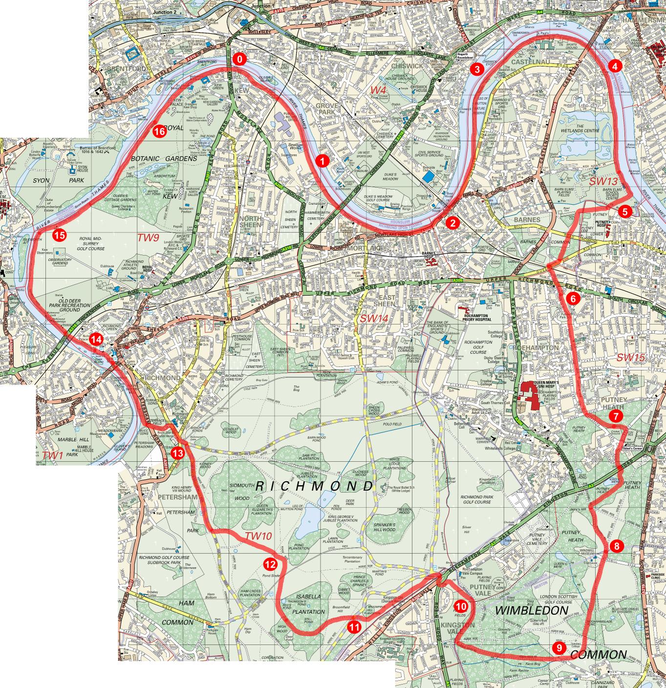 Kew, Richmon and Barnes Loop route map
