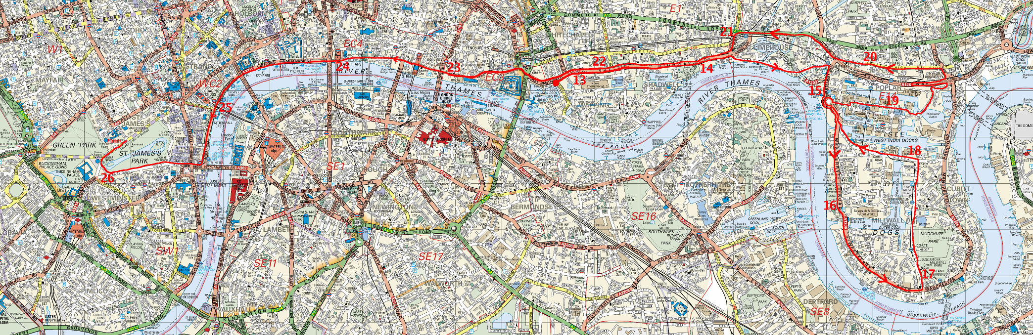 Last Half of the London Marathon route map